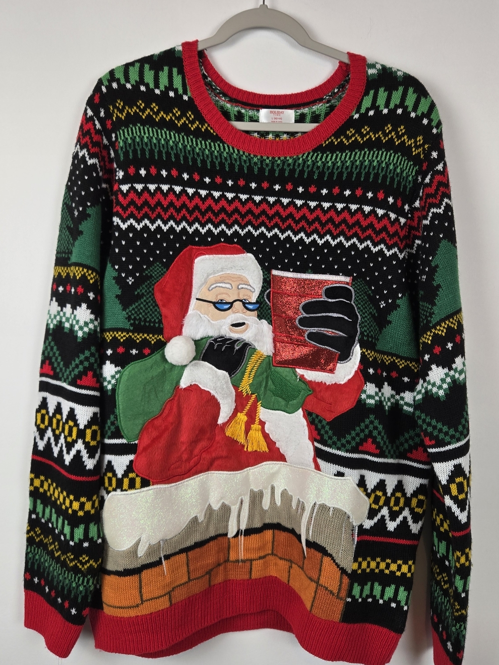 Holiday Time Crewneck Ugly Christmas Sweater With Santa - Red, Green, Black NWT
